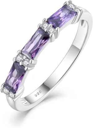 Stackable Rings 925 Sterling Silver Ring for Women, Eternity Ring Band with Square Birthstone Jewelry Gifts for Her