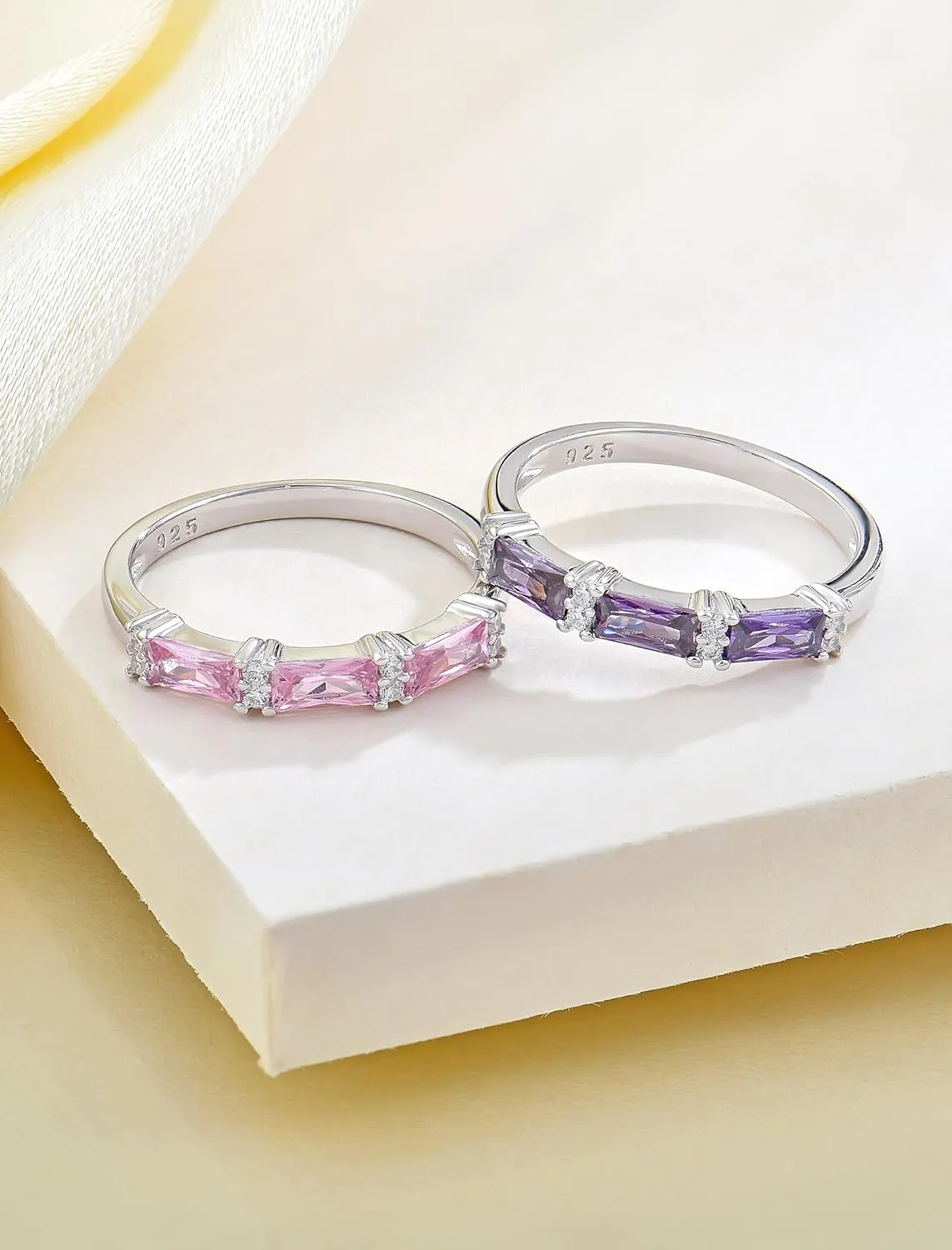 Stackable Rings 925 Sterling Silver Ring for Women, Eternity Ring Band with Square Birthstone Jewelry Gifts for Her