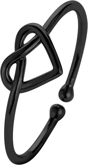 Stacking Rings for Women Adjustable Adjustable Ring with Opening Engagement Heart Women Wedding Ring Cutout Heart Ring for Women -Girl Wedding Band Rings Aesthetic (Black, One Size)