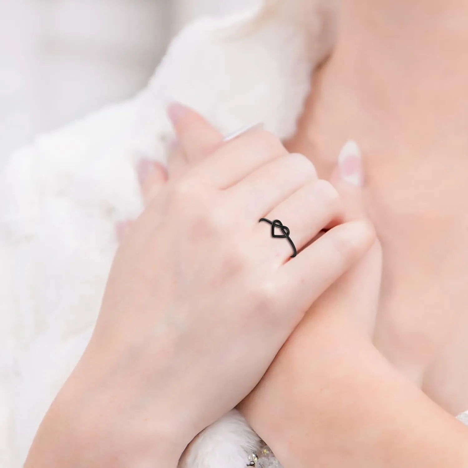 Stacking Rings for Women Adjustable Adjustable Ring with Opening Engagement Heart Women Wedding Ring Cutout Heart Ring for Women -Girl Wedding Band Rings Aesthetic (Black, One Size)