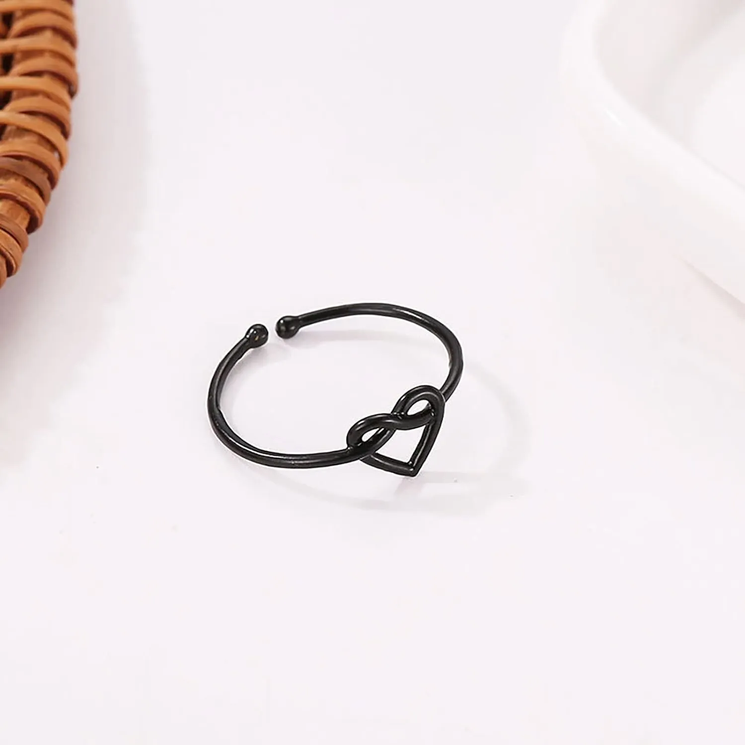 Stacking Rings for Women Adjustable Adjustable Ring with Opening Engagement Heart Women Wedding Ring Cutout Heart Ring for Women -Girl Wedding Band Rings Aesthetic (Black, One Size)