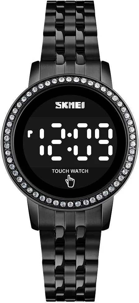 Stainless Steel Digital Watches for Women, LED Touch Screen Bracelet Watches Waterproof Elegant Crystal Wrist Watch Clock for Ladies