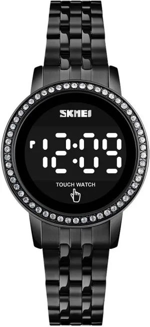 Stainless Steel Digital Watches for Women, LED Touch Screen Bracelet Watches Waterproof Elegant Crystal Wrist Watch Clock for Ladies