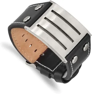 Stainless Steel Genuine Leather Adjustable Buckle Bracelet 8.75"