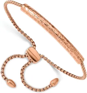 Stainless Steel Hammered Rose IP-plated Adjustable Bar Bracelet