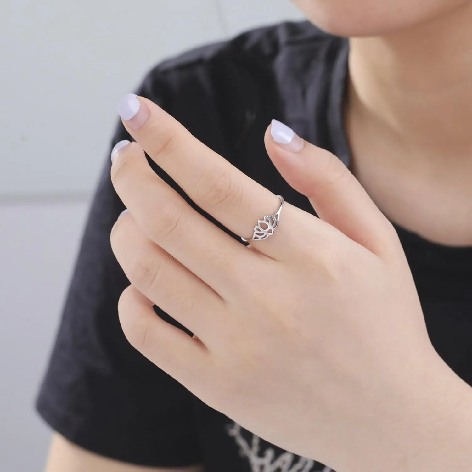 Stainless Steel Minimalist Ring Lotus Jewelry Size 7-11 Hollow Out Accessories Gold, Silver Delicate Everyday Stackable Rings for Women
