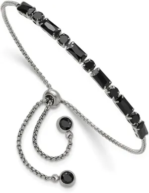 Stainless Steel Polished Black Cubic Zirconia Adjustable Bracelet