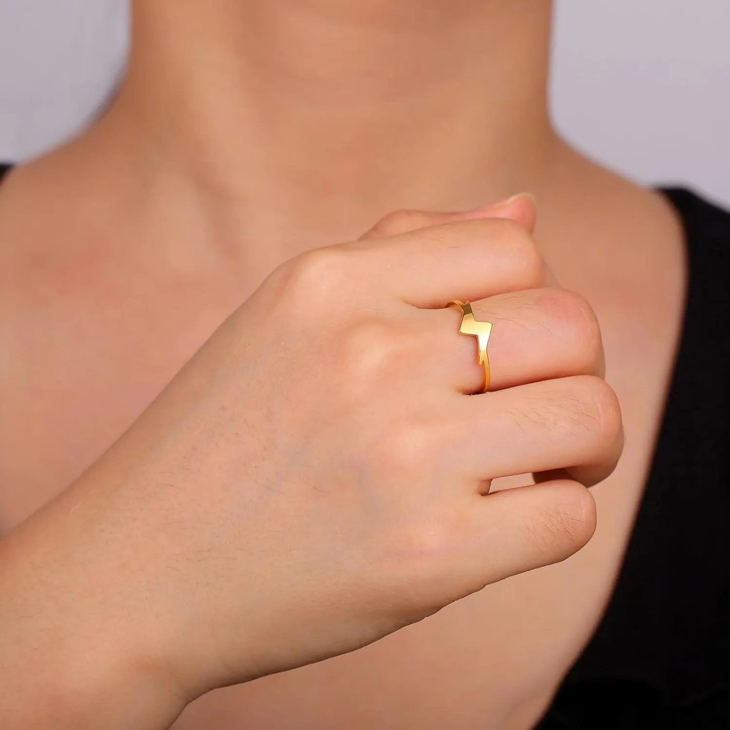Stainless Steel Rings for Women Lightning Stackable Jewelry Minimalist Polished Accessories Gold, Silver Delicate Everyday Ring Size 7-11