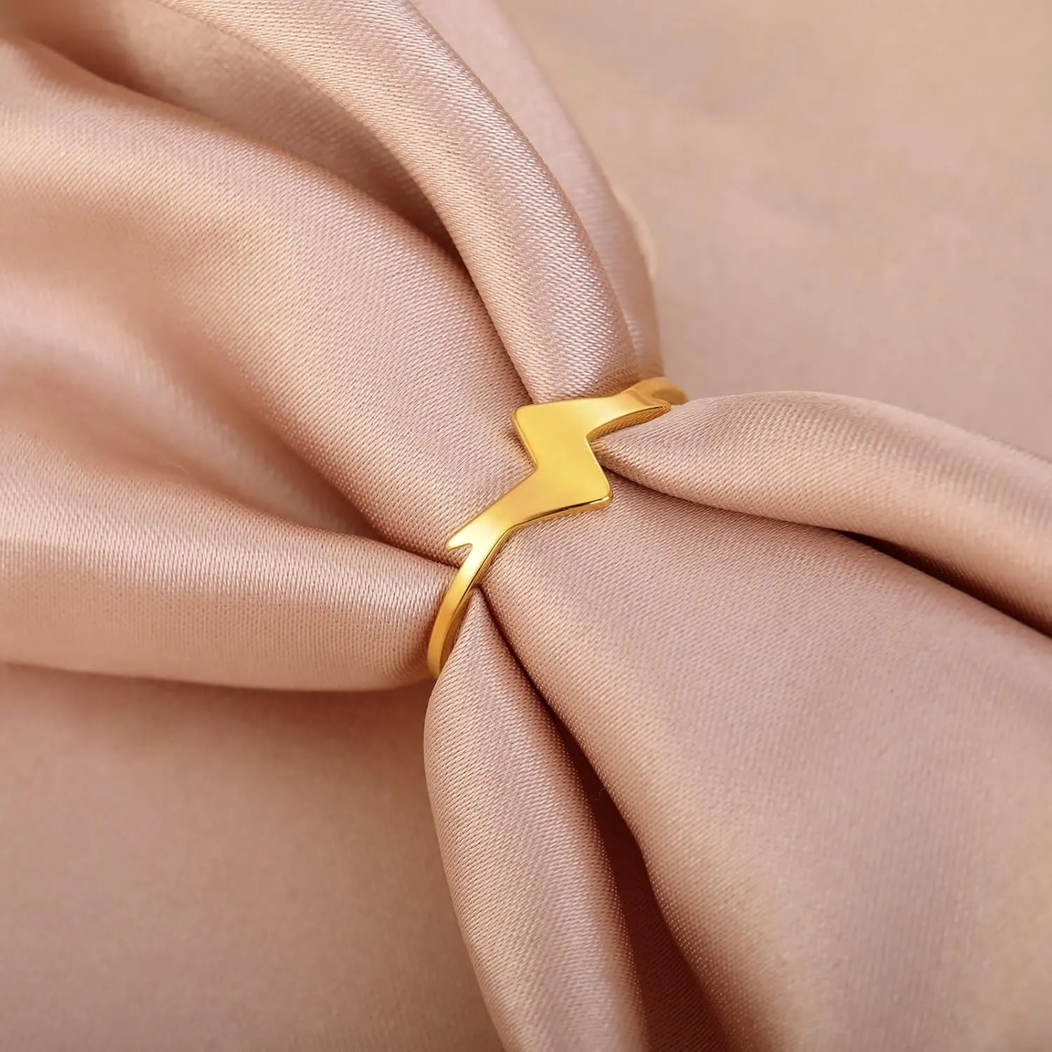 Stainless Steel Rings for Women Lightning Stackable Jewelry Minimalist Polished Accessories Gold, Silver Delicate Everyday Ring Size 7-11