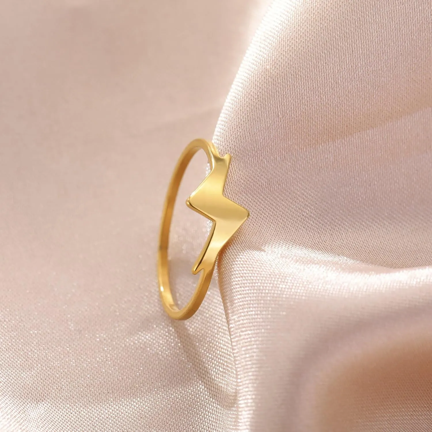Stainless Steel Rings for Women Lightning Stackable Jewelry Minimalist Polished Accessories Gold, Silver Delicate Everyday Ring Size 7-11