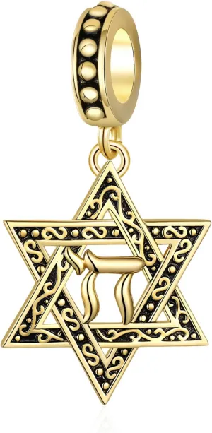Star of David Charm 925 Sterling Silver Chai Charm Jewish Star Charm Jewish Jewelry Gifts for Men Women