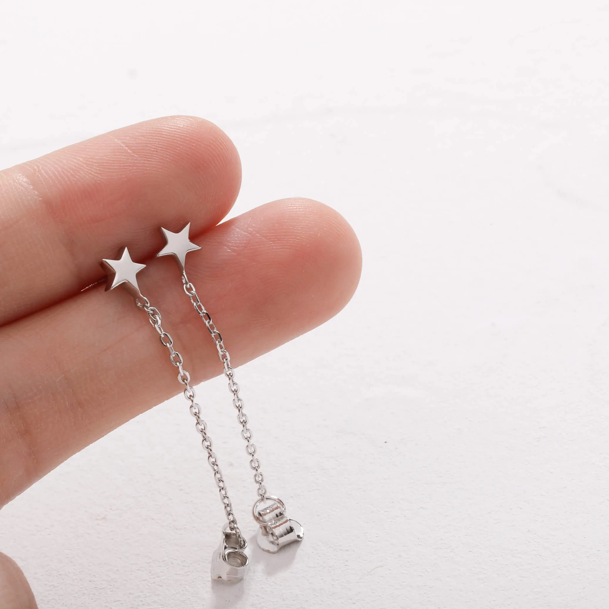 Star with Chain Dangle Earrings