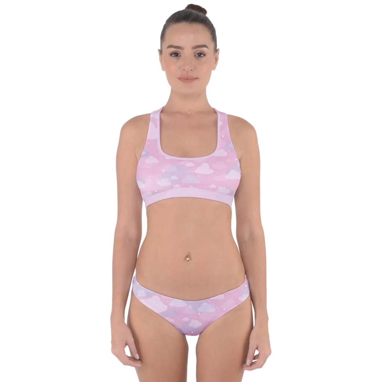 Starcrossed Skies Pink Cross Back Hipster Bikini Swimsuit