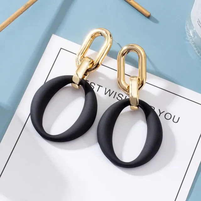 Statement Earrings For Women Black Arcylic Gold Geometric Tassel Drop Earings