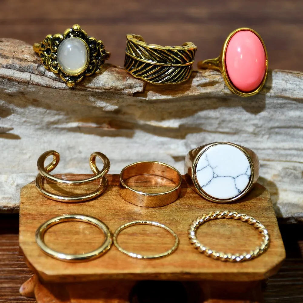 Statement Ring Set 8 Different Styles You Choose 5 To 11 Stacking Rings Opal Black Stones Agate Bohemian Turquoise Elephant Green Crystal Pink White Stone Gold Silver Boho Gypsy Jewelry
