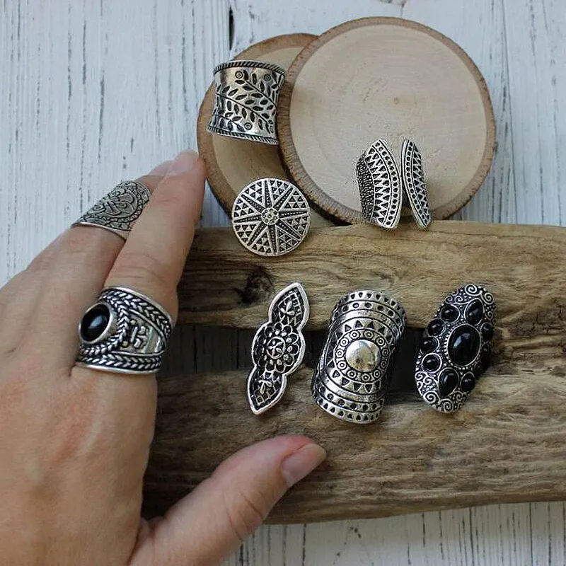 Statement Ring Set 8 Different Styles You Choose 5 To 11 Stacking Rings Opal Black Stones Agate Bohemian Turquoise Elephant Green Crystal Pink White Stone Gold Silver Boho Gypsy Jewelry