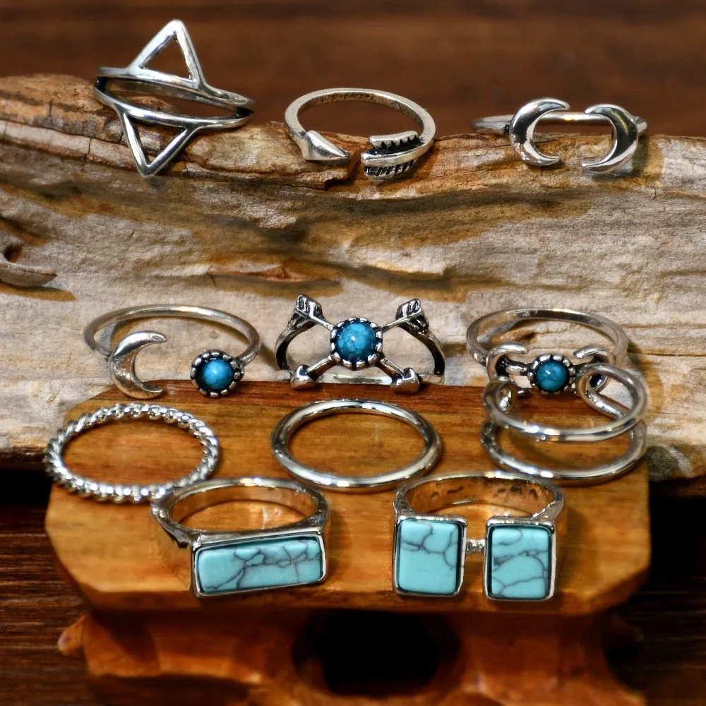 Statement Ring Set 8 Different Styles You Choose 5 To 11 Stacking Rings Opal Black Stones Agate Bohemian Turquoise Elephant Green Crystal Pink White Stone Gold Silver Boho Gypsy Jewelry