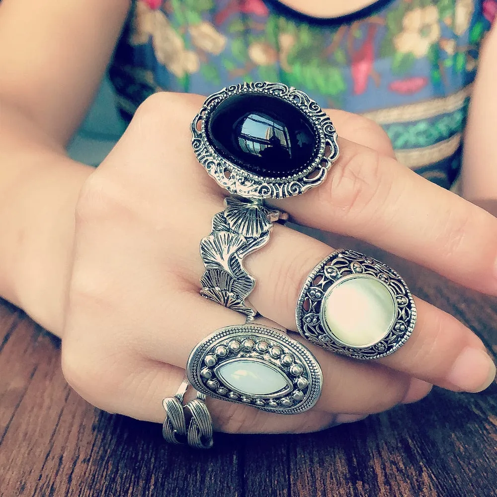 Statement Ring Set 8 Different Styles You Choose 5 To 11 Stacking Rings Opal Black Stones Agate Bohemian Turquoise Elephant Green Crystal Pink White Stone Gold Silver Boho Gypsy Jewelry
