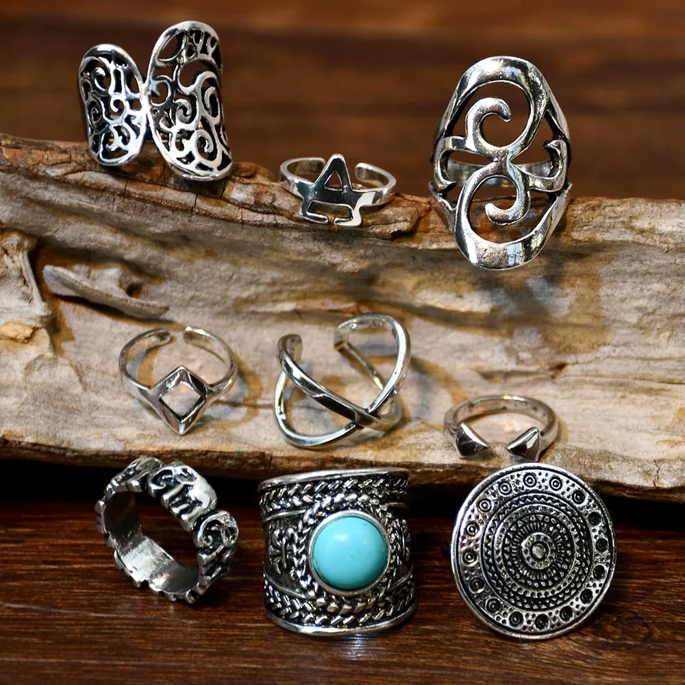 Statement Ring Set 8 Different Styles You Choose 5 To 11 Stacking Rings Opal Black Stones Agate Bohemian Turquoise Elephant Green Crystal Pink White Stone Gold Silver Boho Gypsy Jewelry