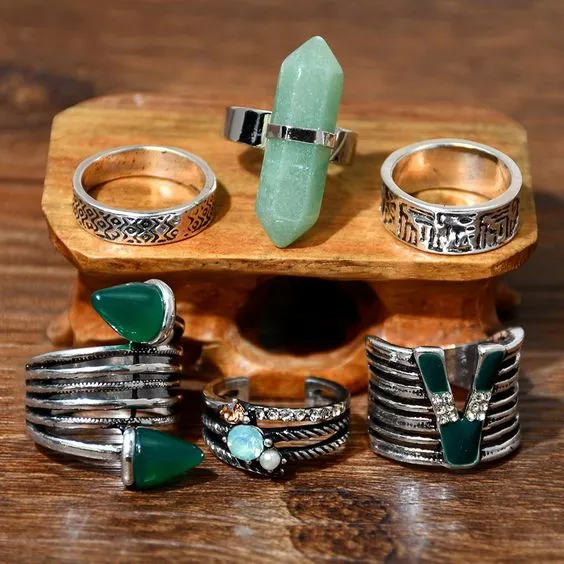 Statement Ring Set 8 Different Styles You Choose 5 To 11 Stacking Rings Opal Black Stones Agate Bohemian Turquoise Elephant Green Crystal Pink White Stone Gold Silver Boho Gypsy Jewelry