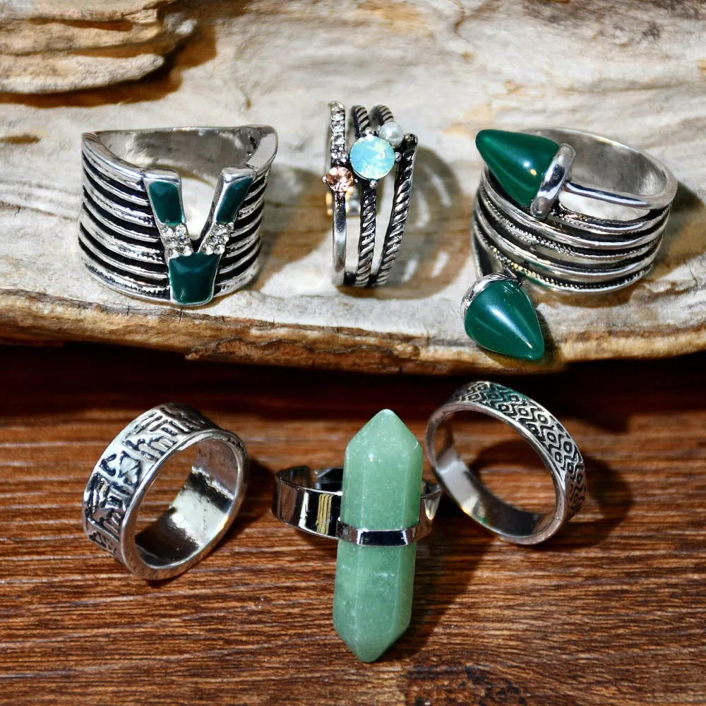 Statement Ring Set 8 Different Styles You Choose 5 To 11 Stacking Rings Opal Black Stones Agate Bohemian Turquoise Elephant Green Crystal Pink White Stone Gold Silver Boho Gypsy Jewelry