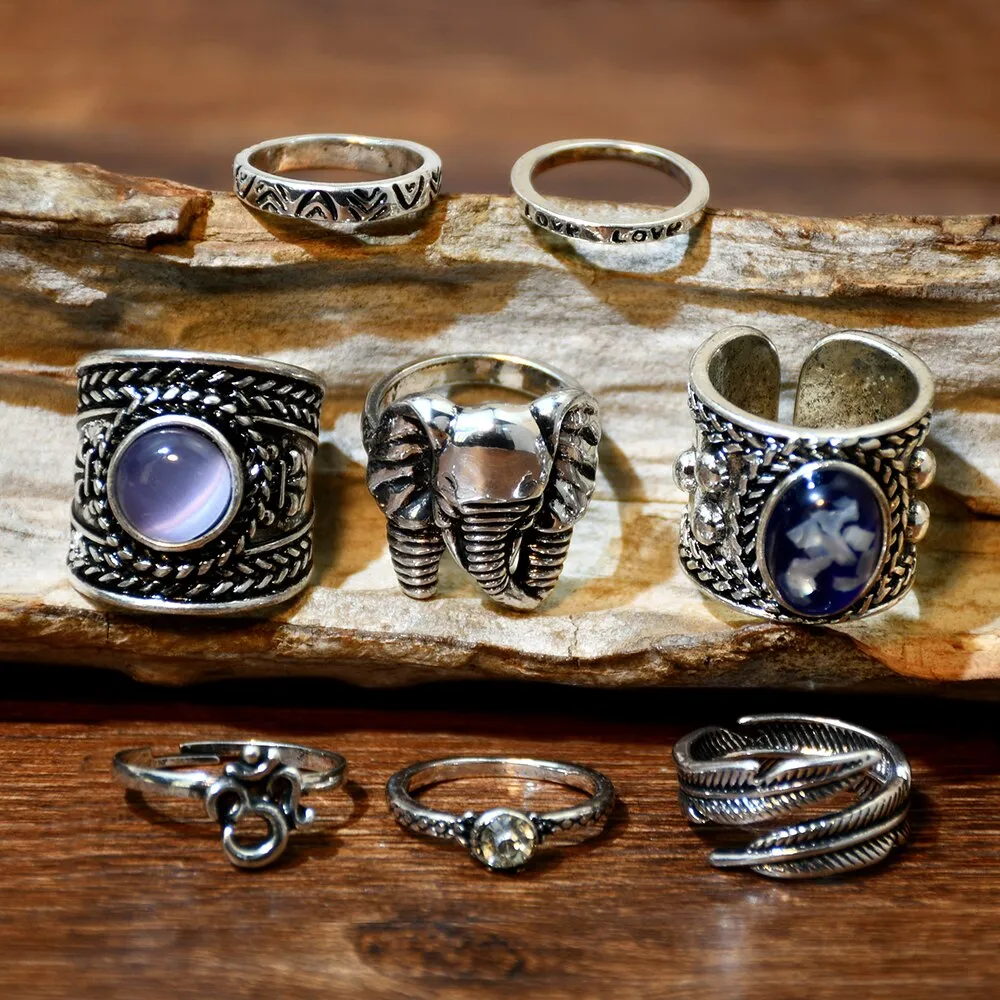Statement Ring Set 8 Different Styles You Choose 5 To 11 Stacking Rings Opal Black Stones Agate Bohemian Turquoise Elephant Green Crystal Pink White Stone Gold Silver Boho Gypsy Jewelry