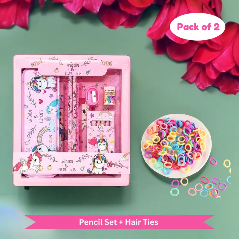 stationery Gift set and Hair ties for girls kids for school (Pack of 2 , Multicolor)