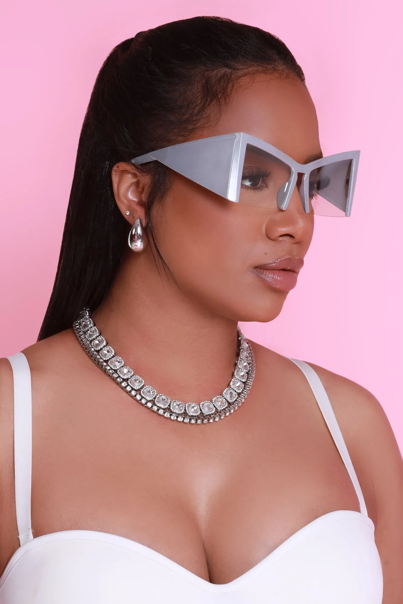 Stay Sharp Retro Cat Eye Sunglasses - Silver