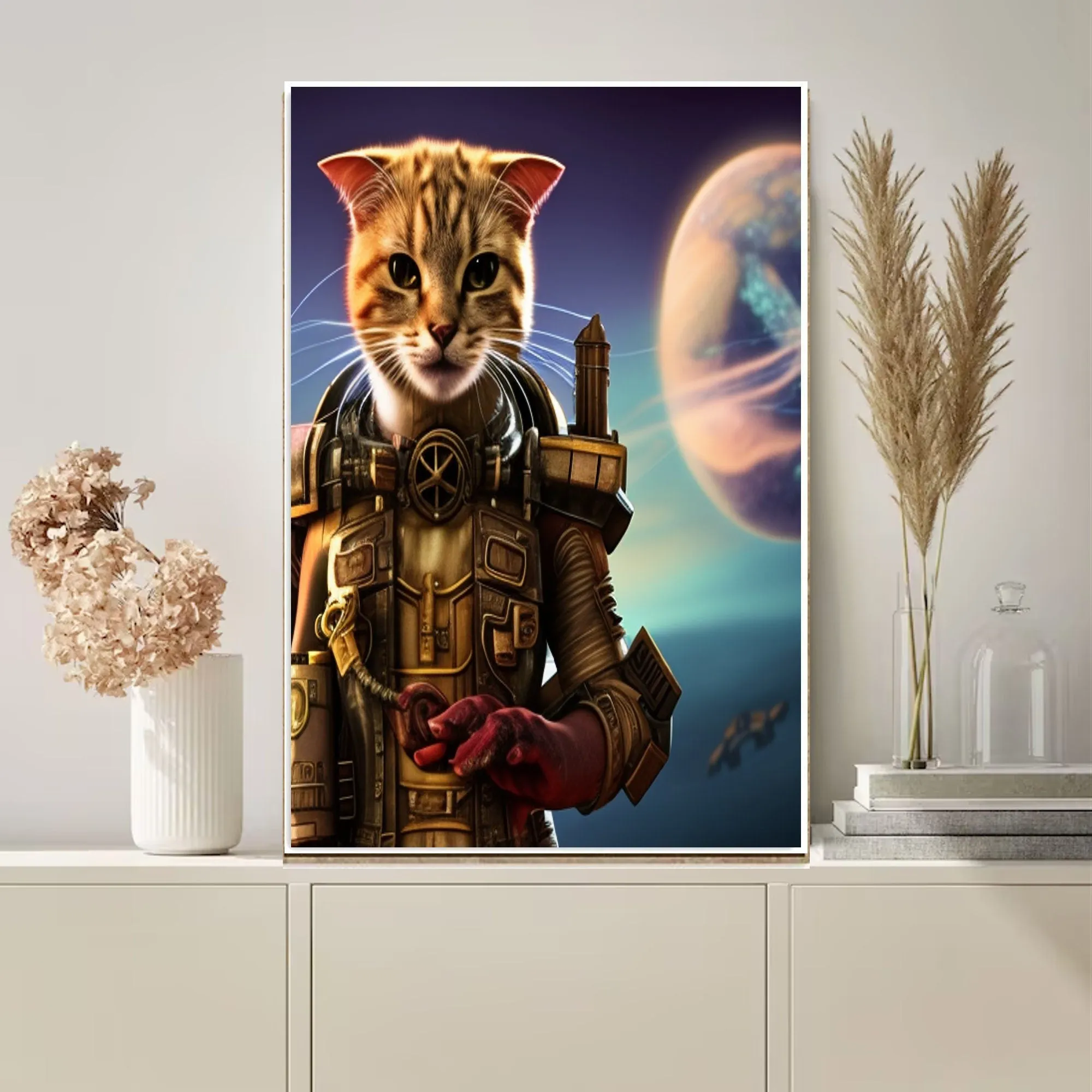 Steampunk Cats - tabby cats art ,Futuristic Digital Art File, Edgy Wall Decor, AI Generated Art -AI Art print,AI wall art