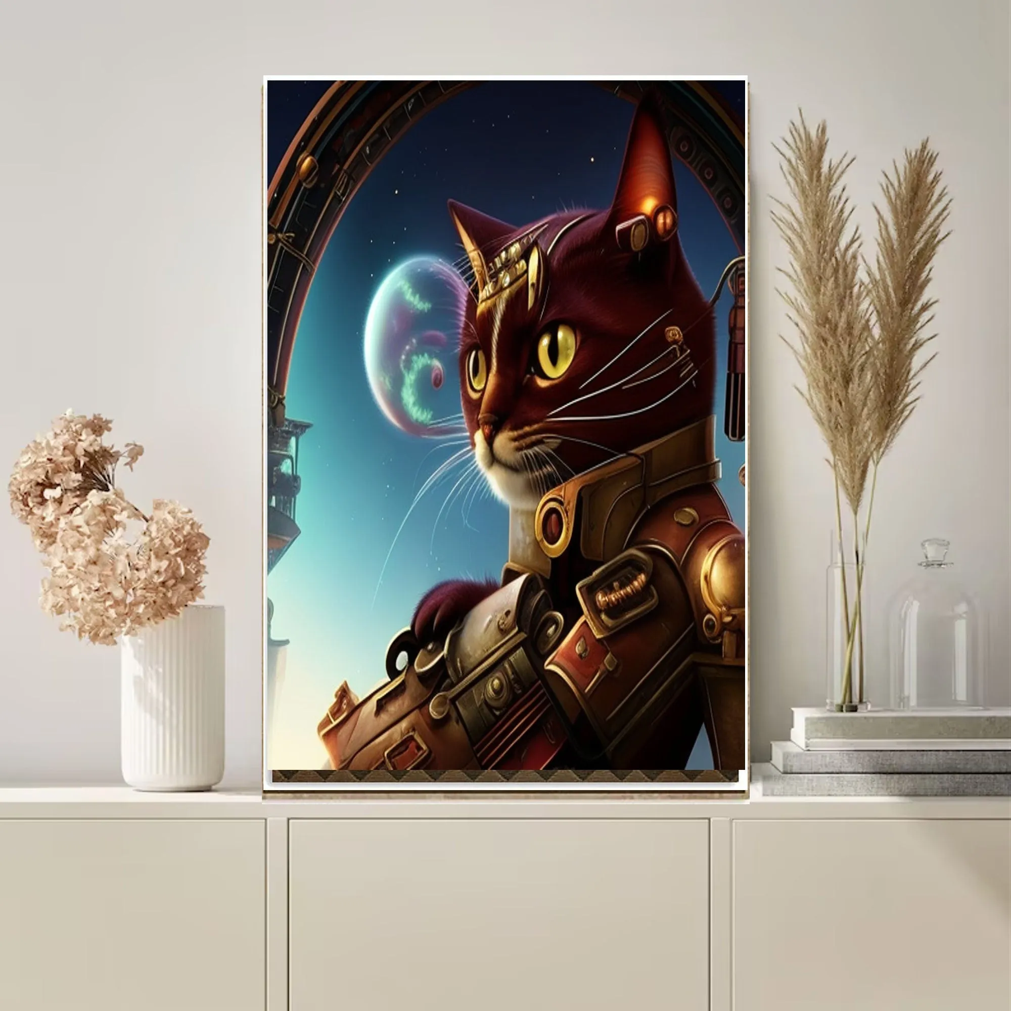 Steampunk Cats - tabby cats art ,Futuristic Digital Art File, Edgy Wall Decor, AI Generated Art -AI Art print,AI wall art