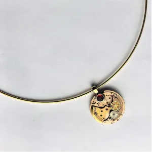 Steampunk Vintage Golden Rhinestone Pendant Watch Mechanics Victorian Choker Necklace