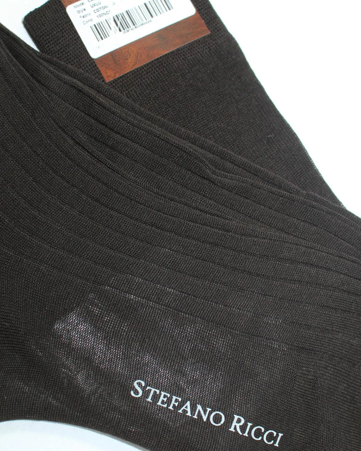 Stefano Ricci Over The Calf Socks Dark Brown Ribbed Solid - US 12/ EUR 46