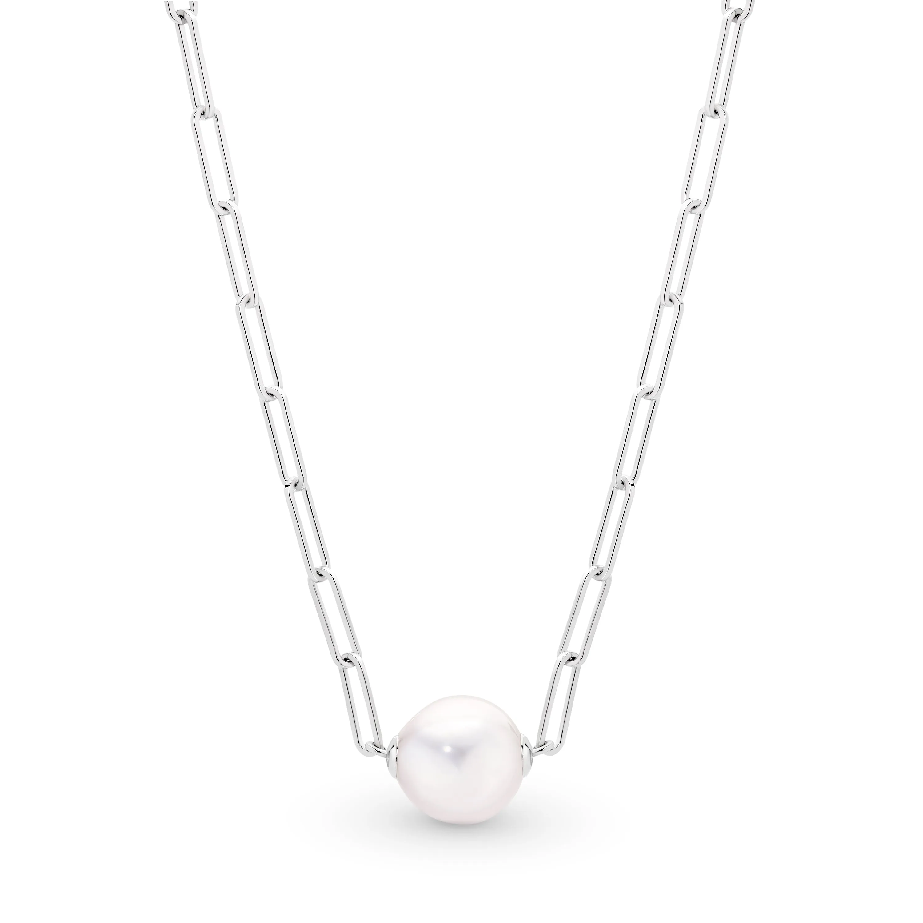 Sterling Silver  Edison Freshwater Pearl On A Paperclip Chain