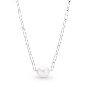 Sterling Silver  Edison Freshwater Pearl On A Paperclip Chain