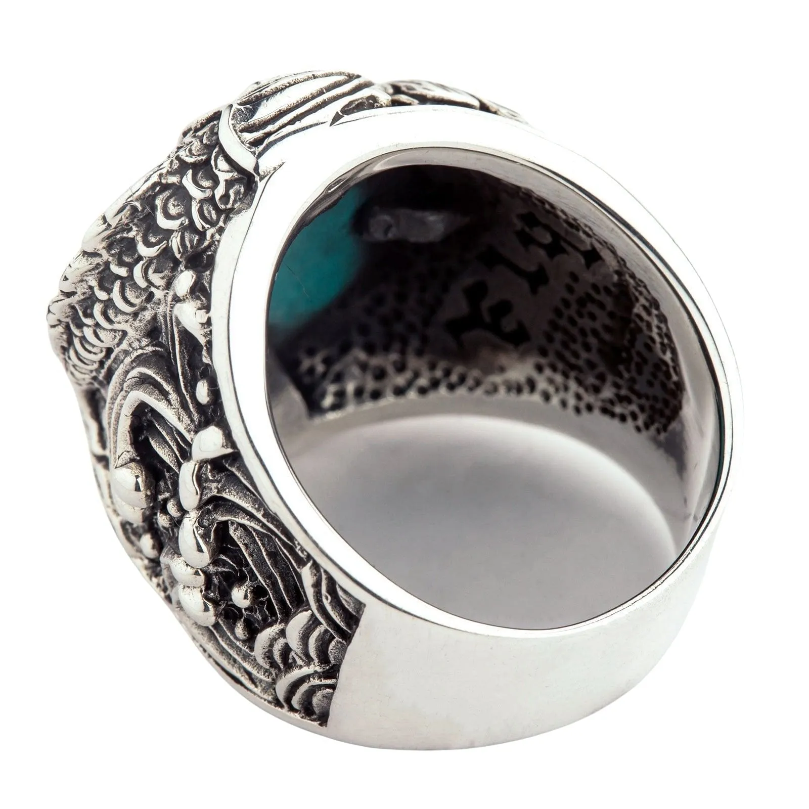 Sterling Silver Japanese Koi Fish Turquoise Mens Ring