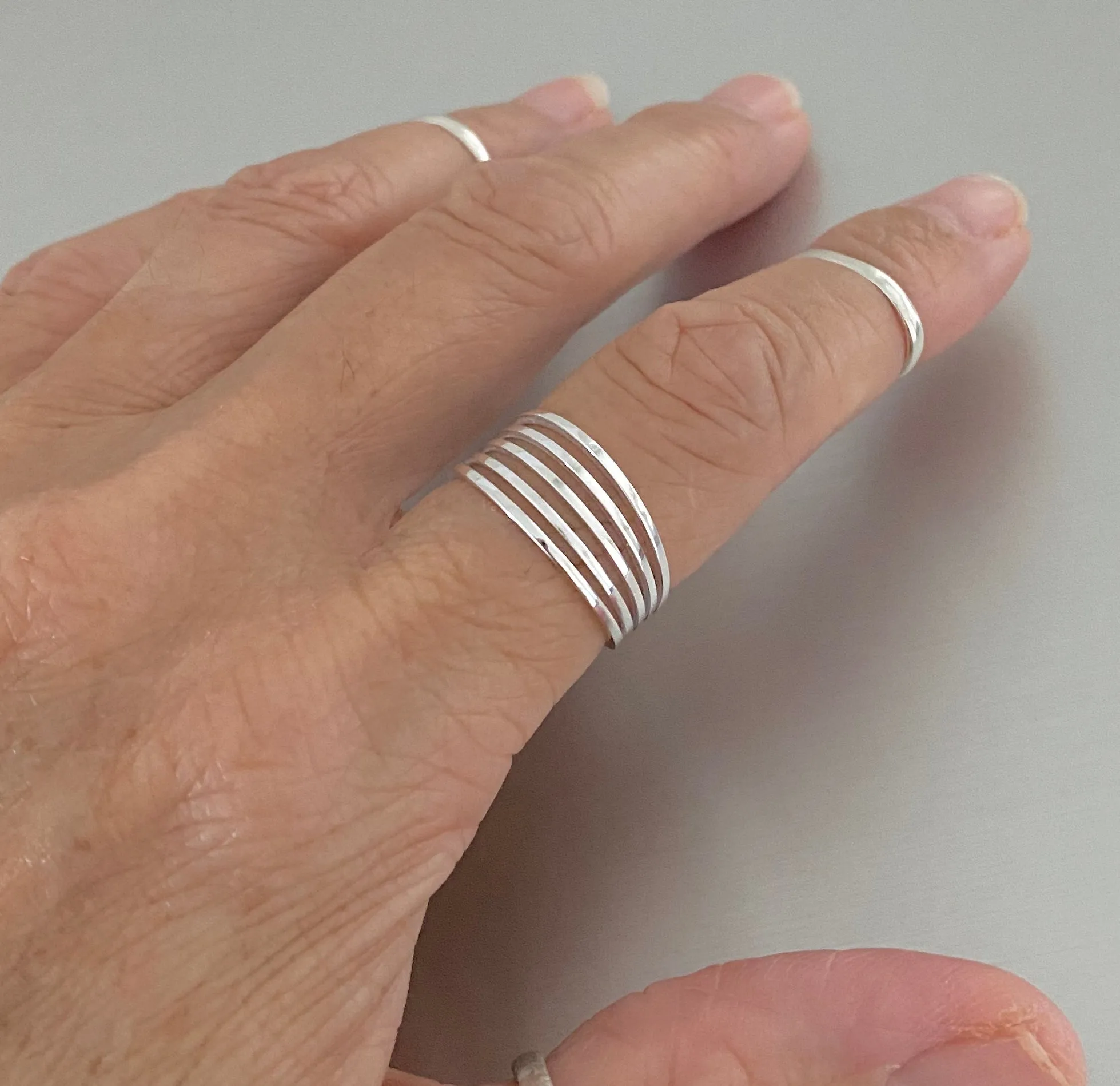 Sterling Silver Multiple Thin Bands Ring, Silver Ring, Silver Band, Boho Ring
