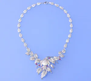 Sterling Silver Necklace with 13.5-14mm Ringed Shape Freshwater Pearl and Cubic Zirconia