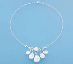 Sterling Silver Necklace with 9-15mm Baroque Shape Freshwater Pearl