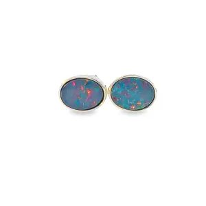 Sterling Silver Opal Doublet Stud Earrings - 8x6mm Oval, Dainty and Minimalist Opal Jewelry, Cute Gift for Her, Handmade Birthstone Studs