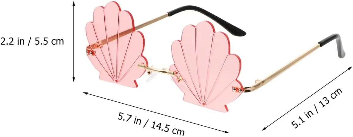 STOBOK Rimless Seashell Shape Sunglasses, Metal and Pc Frame, Party Eyewear for Weddings, Photo Props, and Outdoor Activities, Pink