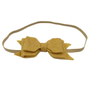 Stretch Hair Band Baby Girls Solid Color Headband Bowknot Elastic Hair Band For Infant Toddler Stretch Head Wraps (Khaki, One Size)