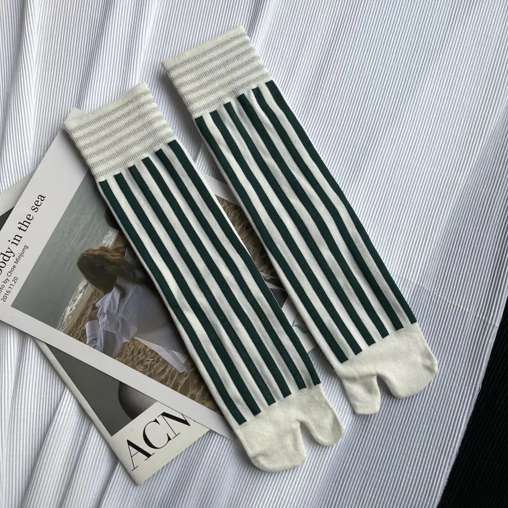 Striped Split Toes Ankle Socks