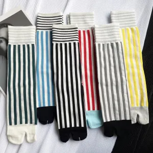 Striped Split Toes Ankle Socks