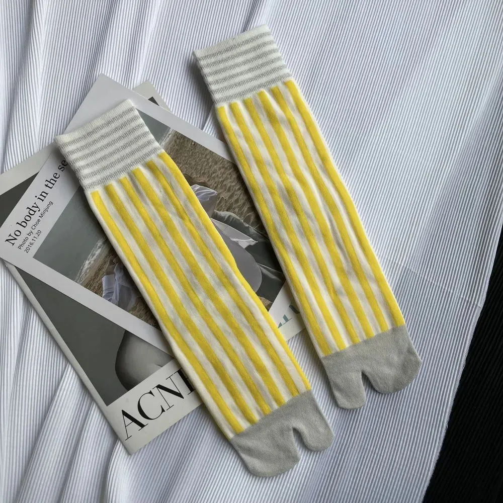 Striped Split Toes Ankle Socks