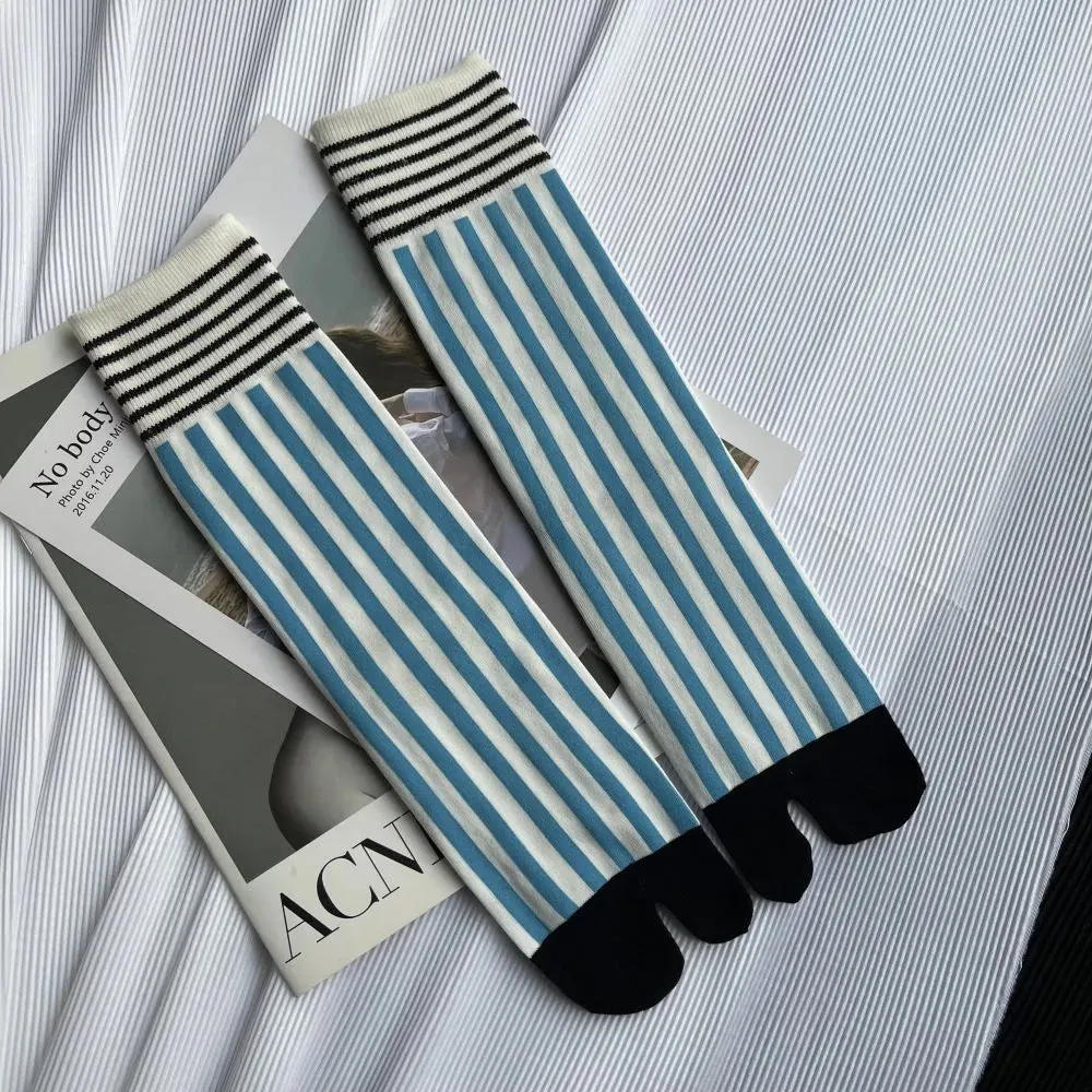 Striped Split Toes Ankle Socks