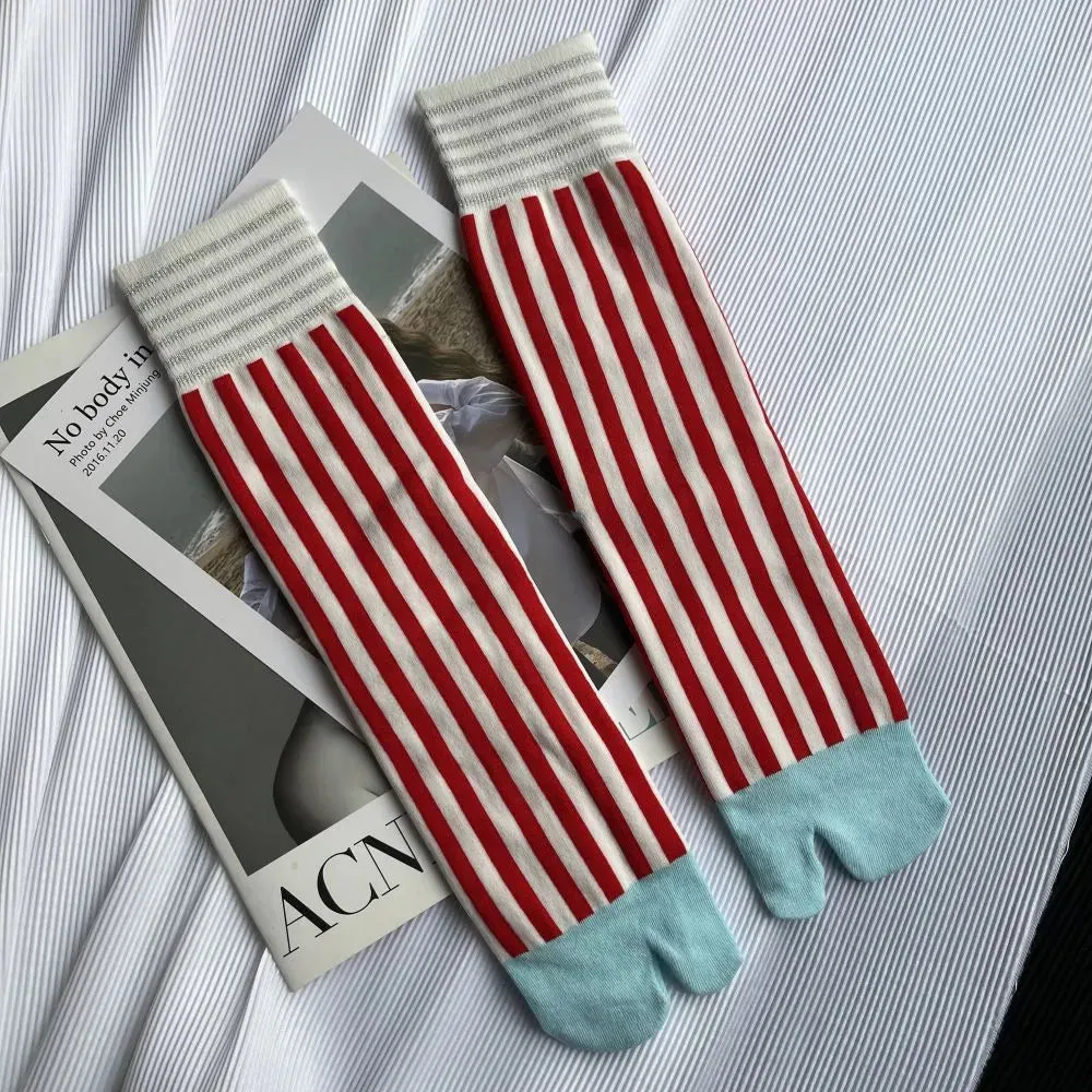 Striped Split Toes Ankle Socks