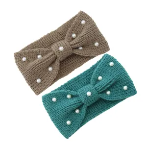 Stylish Knit Headband Pearl Detail Women's Head Scarf Crochet Knit Hair Band Warm and Comfortable for Seasons