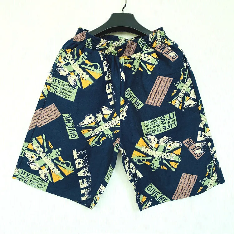 Summer Beach Pants Men Trendy INS Loose Bermuda Shorts Cotton Korean Couple Casual Beachwear