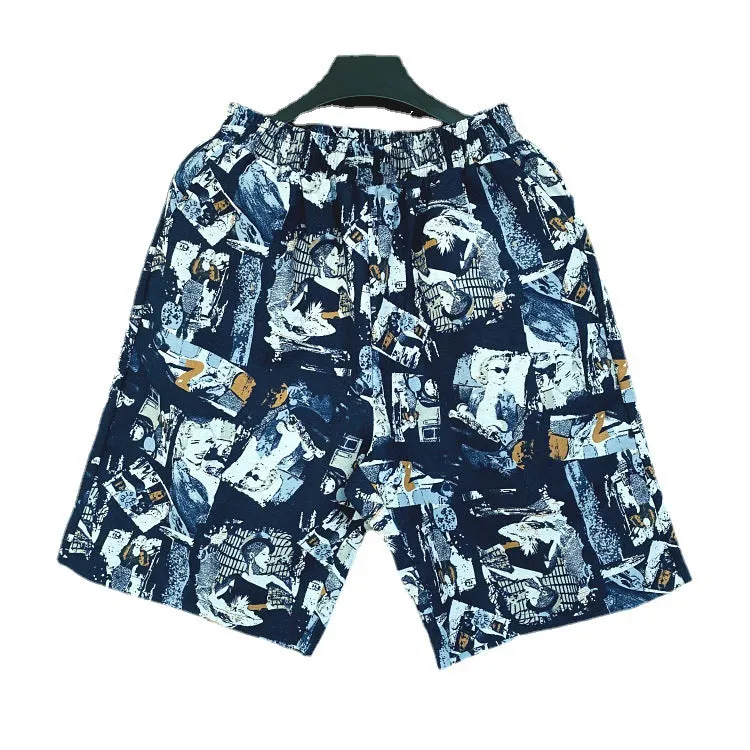 Summer Beach Pants Men Trendy INS Loose Bermuda Shorts Cotton Korean Couple Casual Beachwear
