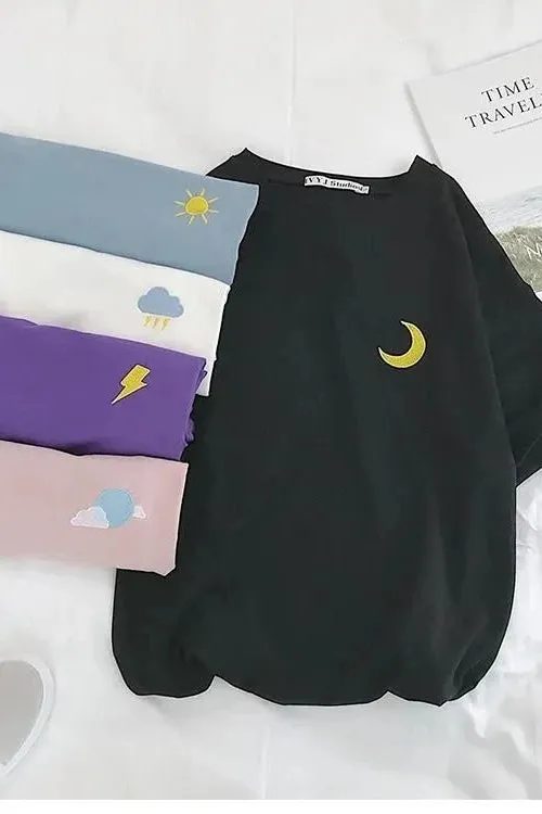 Summer Korean Embroidered T-Shirt – Short Sleeve Loose Fit Harajuku Casual Tee for Women, Cute Student Streetwear